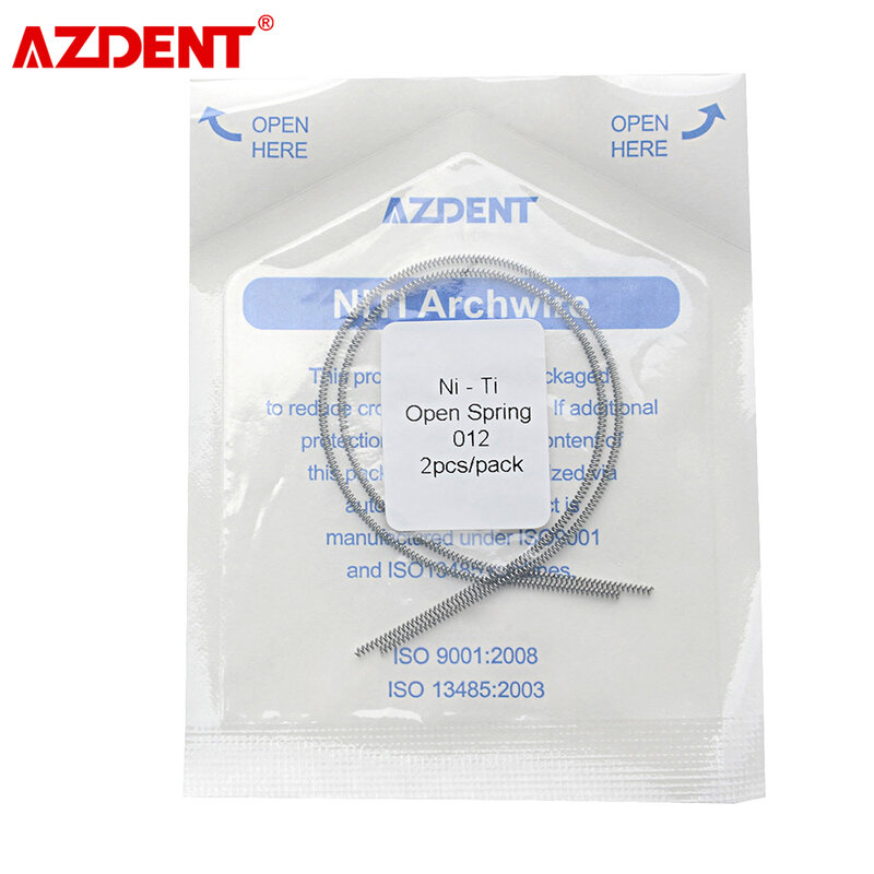 AZDENT-resorte abierto de ortodoncia Dental, bobina elástica Niti, 0.010/0.012x180mm, 2 unids/lote por paquete