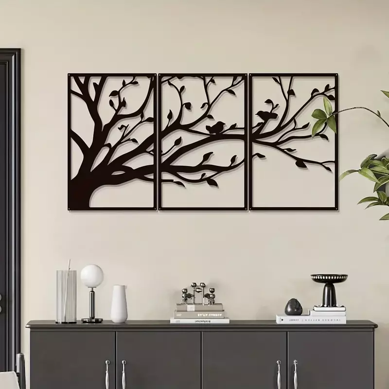 3pcs/set Tree of Life Metal Wall Art Branches Home Decor Modern Wall Mounted Decor Sticker Mural Living Room Office Decoration w