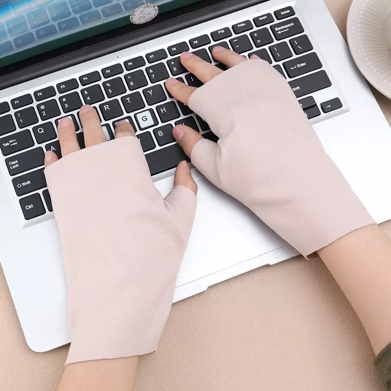 Luvas de teclado touchscreen meio dedo feminino, luvas de veludo sem dedos, luvas de pulso, proteção de palma, condução quente, inverno