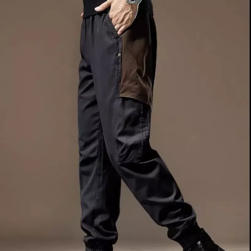 Fajna i swobodna jednolite kolory 2024 nowa modna dziewięciopunktowa spodnie dżinsowe dla mężczyzn z kontrastowym wzorem Streetwear męska vaqueros