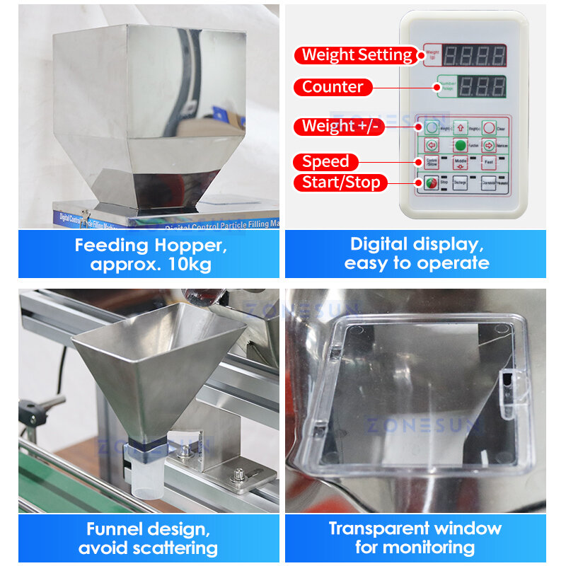 ZONESUN Автоматическая цифровая машина для розлива гранул, оборудование для дозирования рисовых орехов