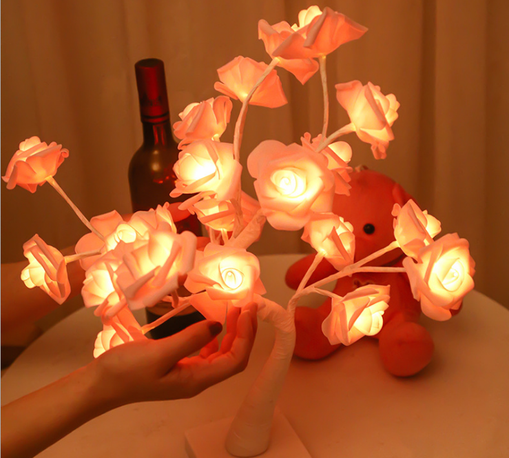 Украшение для комнаты, спальни, маленькая лампа на дерево, декоративная лампа, прикроватная лампа, праздничный фонарь, подарок, настольная лампа на дерево розы