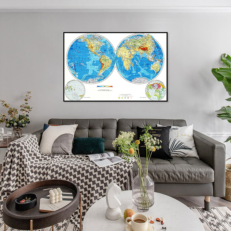 Lienzo de 84x59cm para decoración del hogar, póster de Atlas personalizado pequeño mapa del mundo ruso, suministros para la escuela y la Oficina