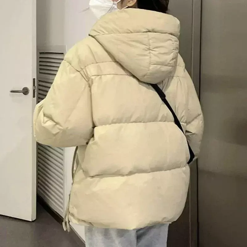 여성용 터틀넥 따뜻한 파카, 한국 두꺼운 루즈 지퍼 후드 재킷, 하라주쿠 솔리드 프레피 캐주얼 푸퍼 아우터, 겨울