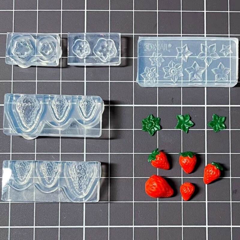 Mini Molde de resina de silicona con forma de fresa 3D, herramientas de decoración de pasteles, Fondant, dulces y postres, suministros de cocina para el hogar