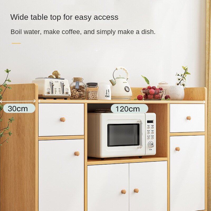 Kabinet ruang tamu desain minimalis dengan penyimpanan terpasang di dinding, Kabinet makan serbaguna dengan Kabinet Oven Microwave