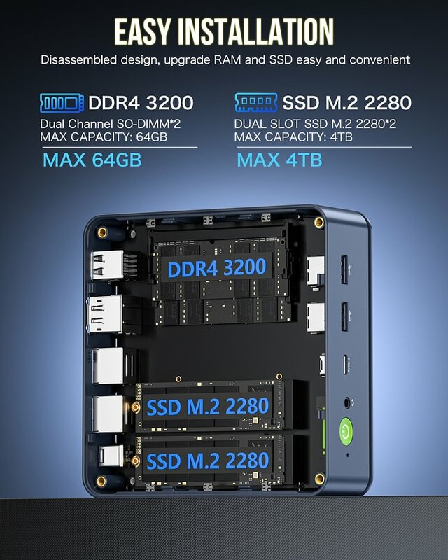 GMKtec-M5 Mini PC AMD R7, 8 núcleos, 16 fios, 16 fios, 512GB DDR4, SSD de 1TB, Win 11 Pro, computador desktop