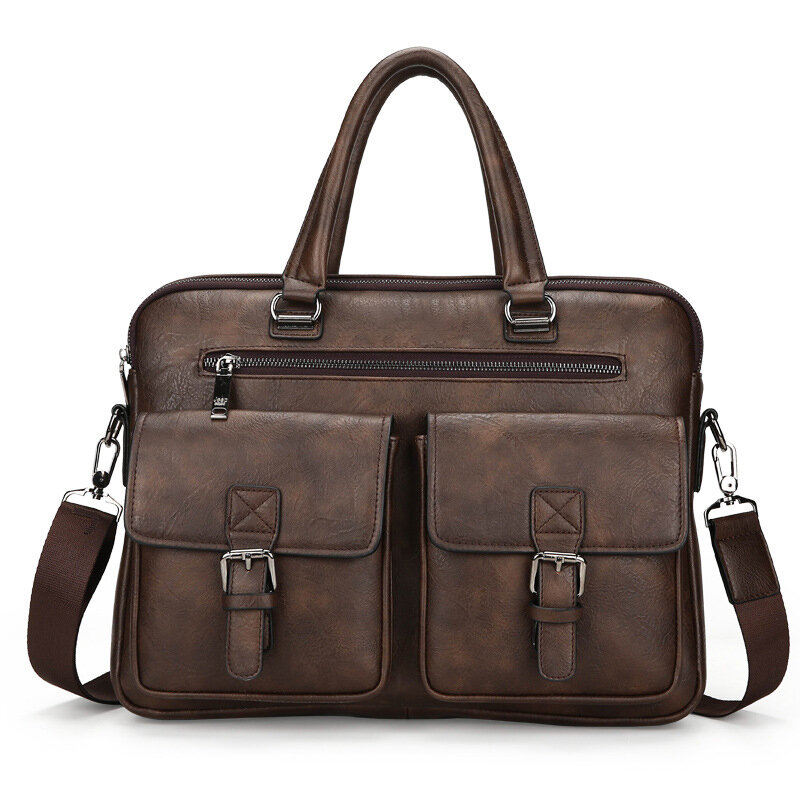 Maleta de couro PU vintage para homens, mensageiro de negócios, bolsa Ita crossbody, bolsa masculina, bolsa para laptop, 14 ombro