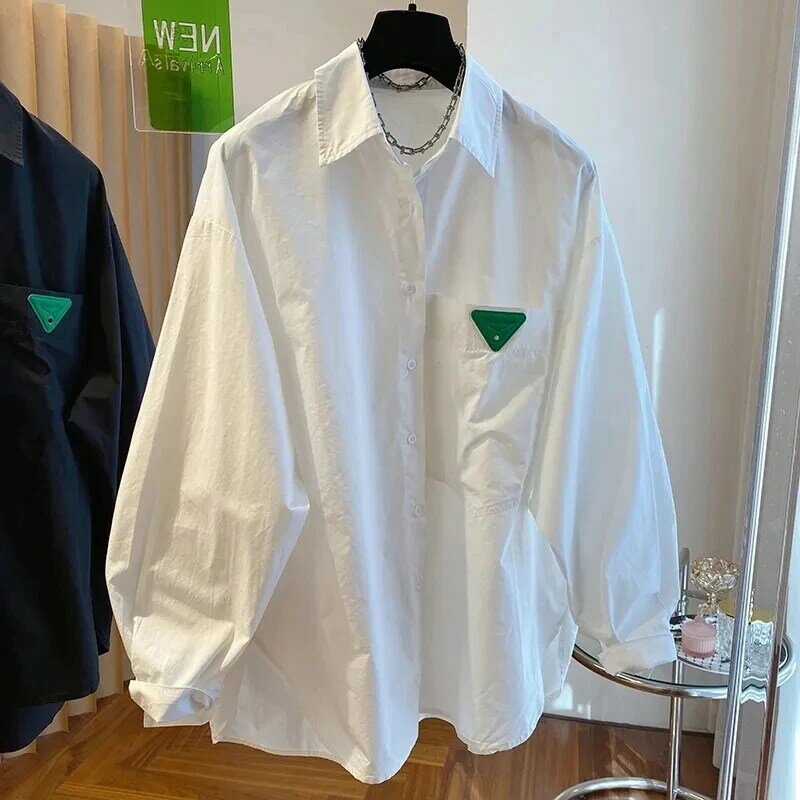 Женская свободная рубашка 2024, модная дизайнерская блузка с длинным рукавом, Повседневная однобортная Элегантная блузка на весну и лето, женские топы