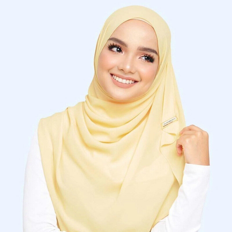 Jilbab sifon Muslim untuk wanita, selendang syal panjang warna polos, Hijab Jersey untuk wanita