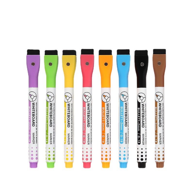 8/12Pcs 2024 New School Classroom Supplies Magnetic Erasable Whiteboard Pen Markers Dry Eraser Pages Children's Drawing Pen