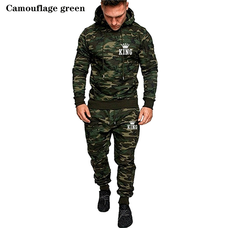 Camuflagem masculina com capuz Sportswear Set, Jogging Wear, Calças Esportivas, Vestuário da moda