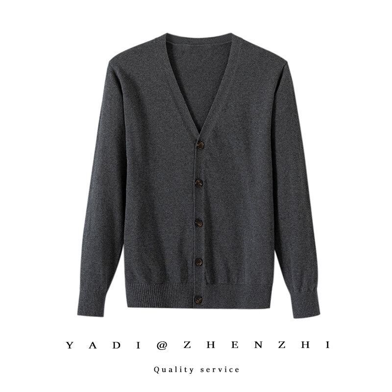 Dzianinowa czysta bawełniany sweter casualowa jednokolorowa kurtka z dekoltem w szpic, uniwersalna, wiosenna i jesienna, cienka, modna bluzka