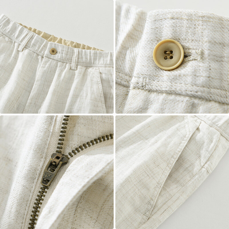2024 wiosenne nowe 100% lniane spodnie haremowe męskie jednolity kolor w stylu Casual, cienka oddychające spodnie