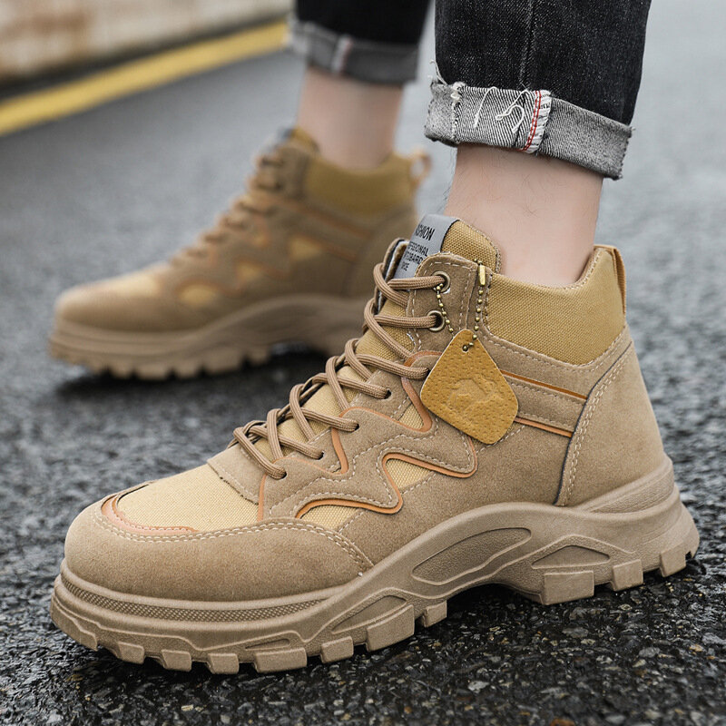 Men's Short Boots Thick Sole Height Increasing Ankle Boots Wear-resistant Non-slip Outdoor Hiking Shoes 2024 Spring
