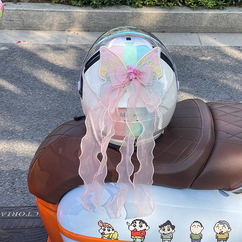 Decoración de casco con lazo rosa, decoración de casco de luz que fluye juguetona para niños y novias