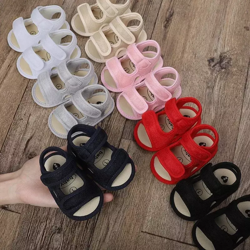 Sandálias de verão para menina e menino de 0 a 18 anos, unisex, tecido respirável, cor sólida