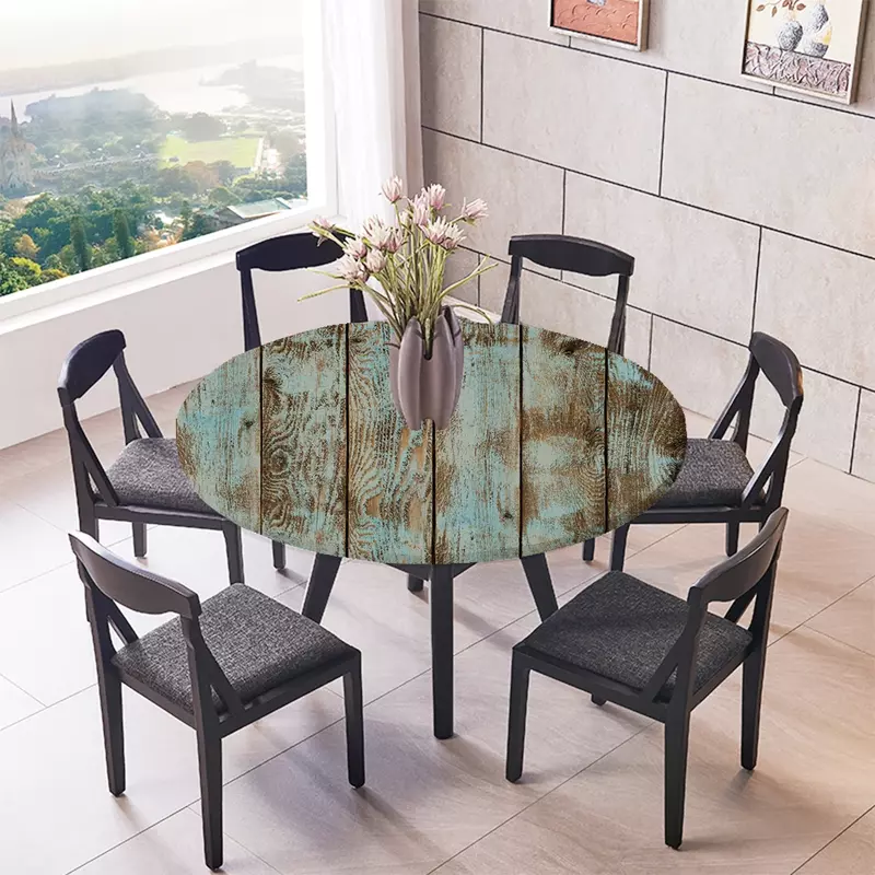 Cubierta de mesa ajustada con respaldo impermeable, manteles con bordes elásticos, Decoración de cocina, se adapta a mesas redondas de 47"