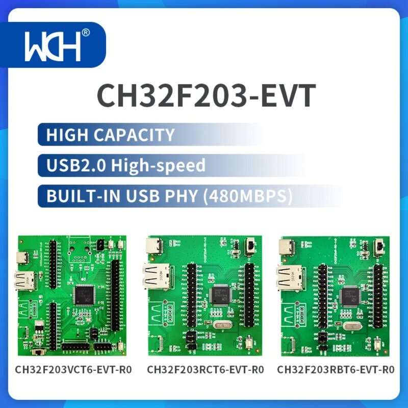 CH32F203-EVT Alta capacidade Built-in USB PHY, USB 2.0 de alta velocidade, 480Mbps, 2pcs por lote