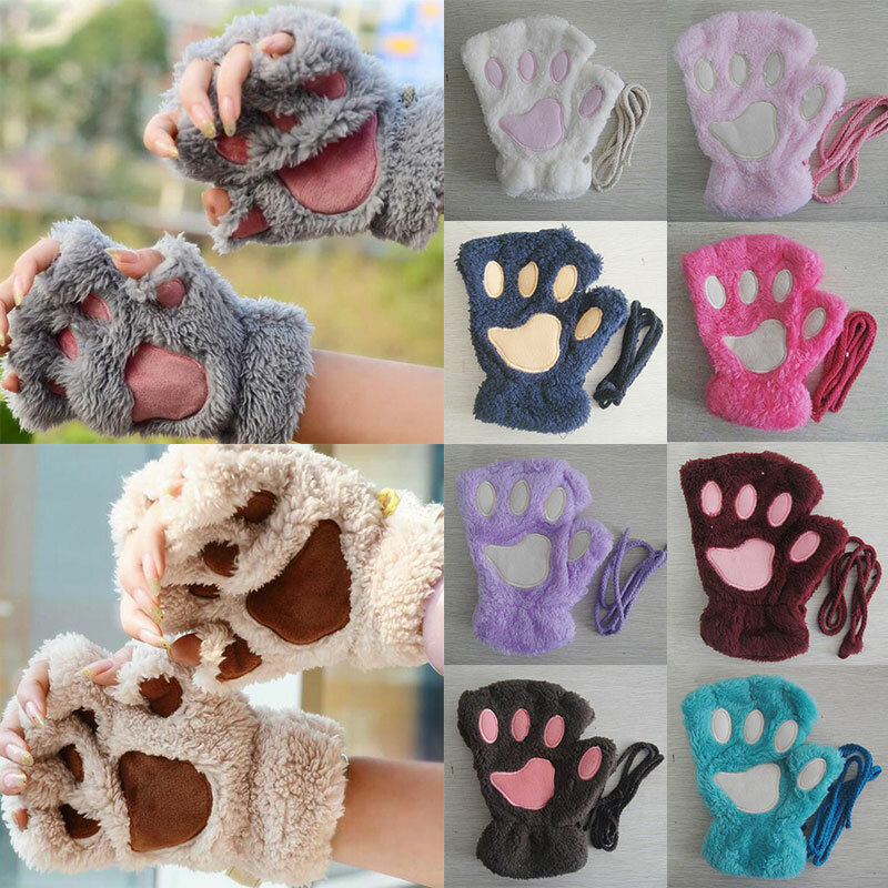 ใหม่ฤดูหนาวถุงมือผู้หญิงตุ๊กตาหมีแมว Paw Claw ถุงมือแมวน่ารัก Fingerless Mittens คริสต์มาสฮาโลวีนสำหรับสาวของขวัญถุงมือ