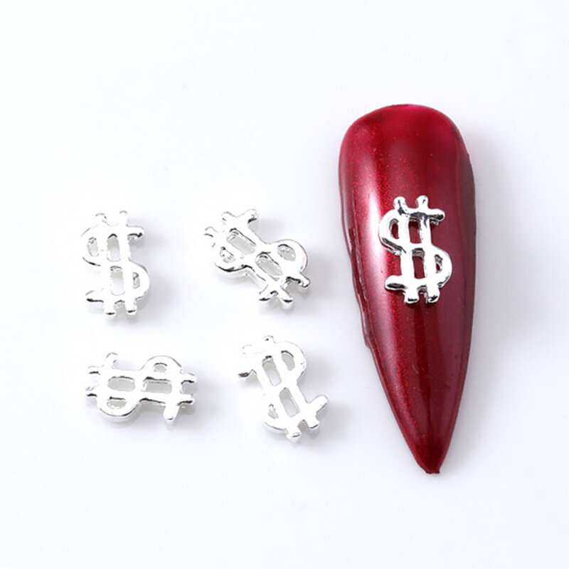 10 szt. Znak dolara amulety do zdobienia paznokci błyszczący diament ze stopu 3D 9*7cm w USA znak ozdoba do paznokci luksusowego Manicure akcesoria do majsterkowania