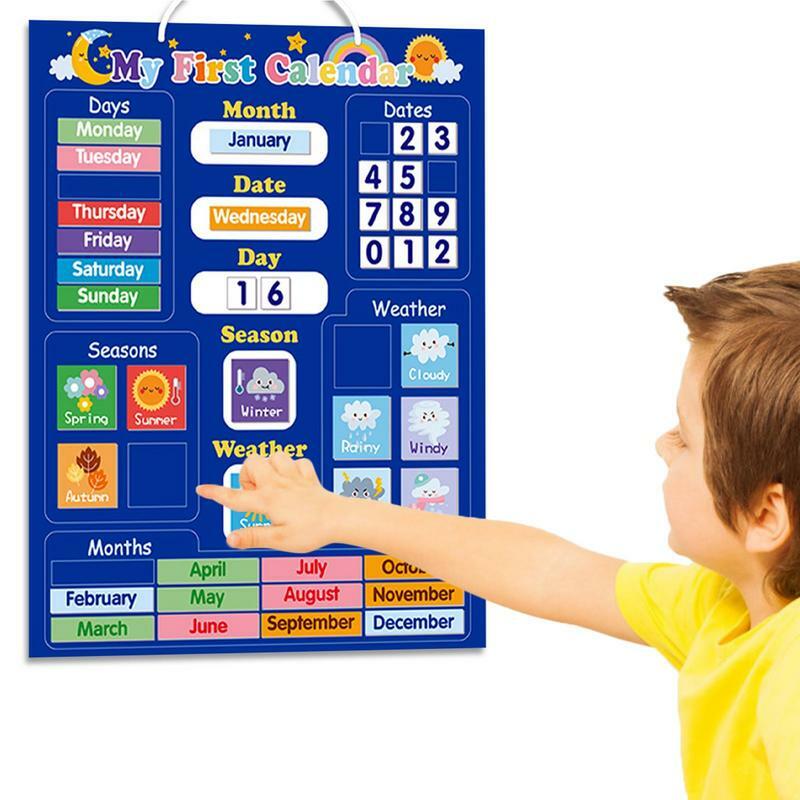 Set kalender anak sehari-hari pertama, kalender magnetik anak, stasiun cuaca, mainan belajar prasekolah, kalender kelas