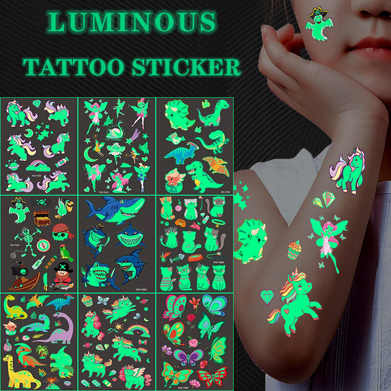 Luminous Tattoo 5 10ชิ้น/เซ็ตรอยสักชั่วคราว Mermaid Licorne เด็กสติ๊กเกอร์สำหรับเด็ก Pokemon Tattoo Tattoo สำหรับเด็ก Unicorn