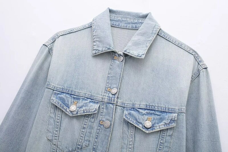 Women's New Fashion Flip Pocket Decoration Casual Straight denim jumpsuit Retro Long sleeved Button up Women's jumpsuit Mujer