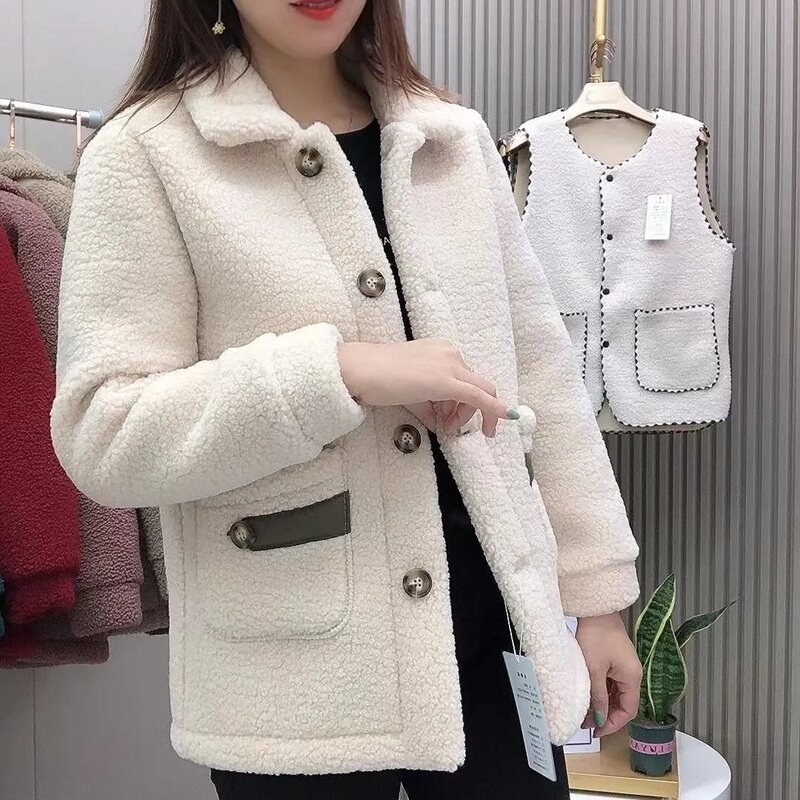 Женская утепленная куртка из искусственной овечьей шерсти, с карманами