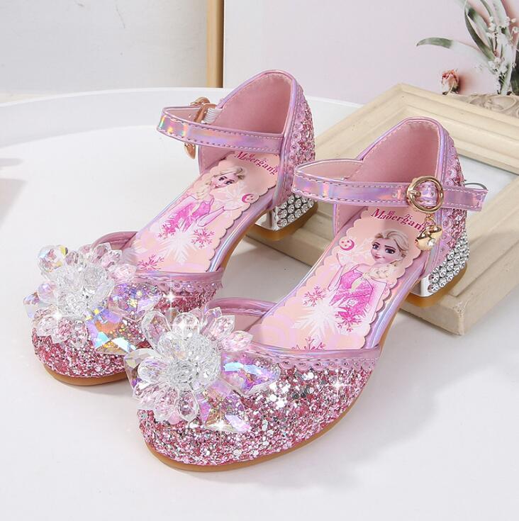 Туфли Disney детские на высоком каблуке для вечеринки принцессы, летние сандалии для девочек, детская обувь с кристаллами для маленьких девочек