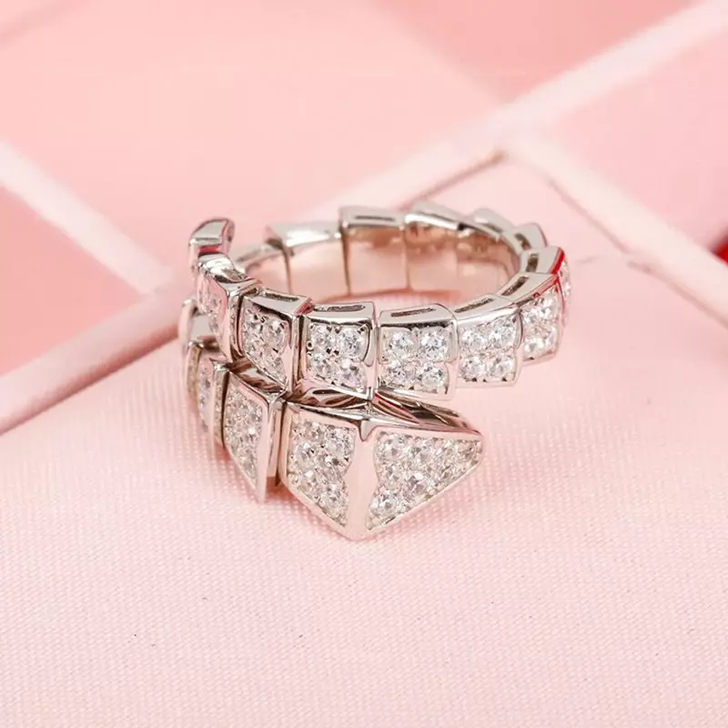 925 Sterling Silver Snake Bone Ring para mulheres, anel de zircão clássico, versão larga, joias high-end, marca de moda linda, clássico