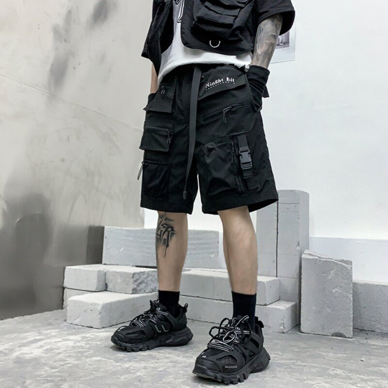 Shorts de carga de flâmula multi-bolso masculino, design tático, moda técnica de rua, calças cortadas, novo, verão, Y2K, 2022