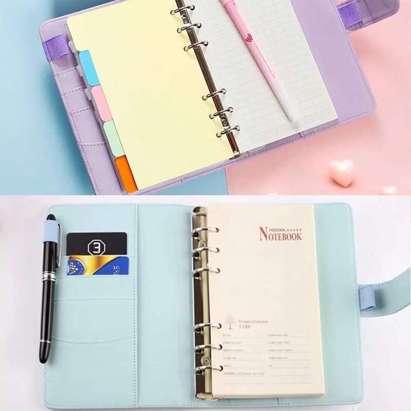 2 Pieces A6 PU Leather Notebook Refillable Budget Binder for A6 Filler Paper,Personal Planner Binder Cover with Magnetic Buckle