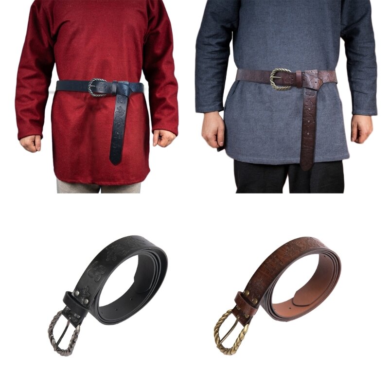 Ceinture médiévale pour hommes, ceinture chevalier anneau en cuir PU gaufré, accessoires Costume