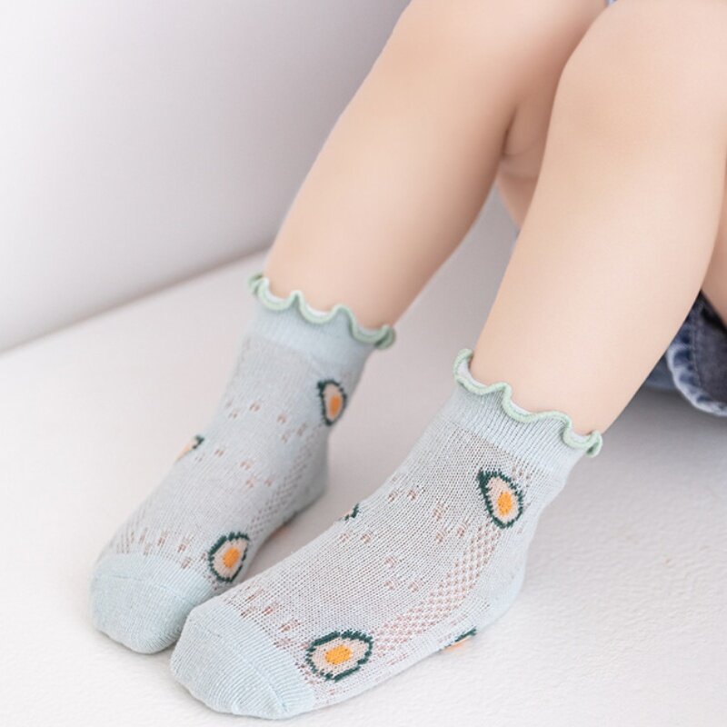 ถุงเท้าเด็กระบายอากาศได้ดีพิมพ์ลายผลไม้ตาข่ายลูกไม้ฤดูร้อน
