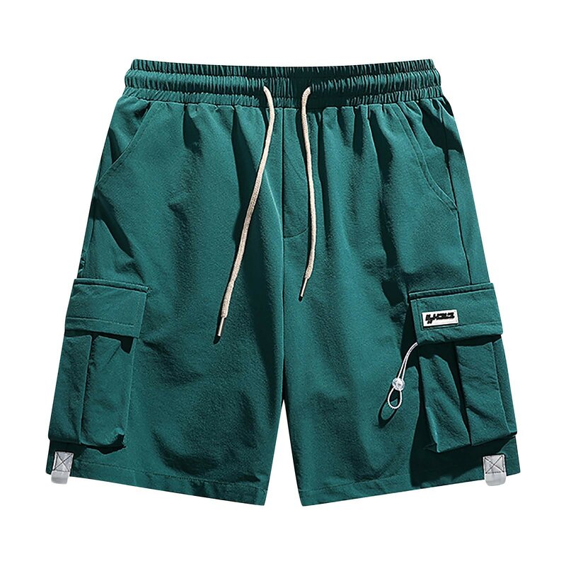 Mens Summer Cargo Shorts Loose Casual Multi Pocket Men Outdoor Jogging Cargo Pants Overalls Drawstring Board Shorts Pockets