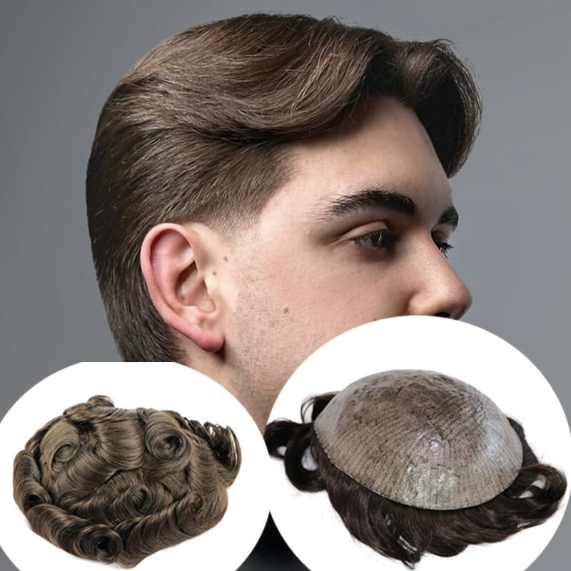 男性用の人間の髪の毛のトーピー,かつら,完全なpu,快適,非常に耐久性のある,茶色,プロムスキン,8x10,販売