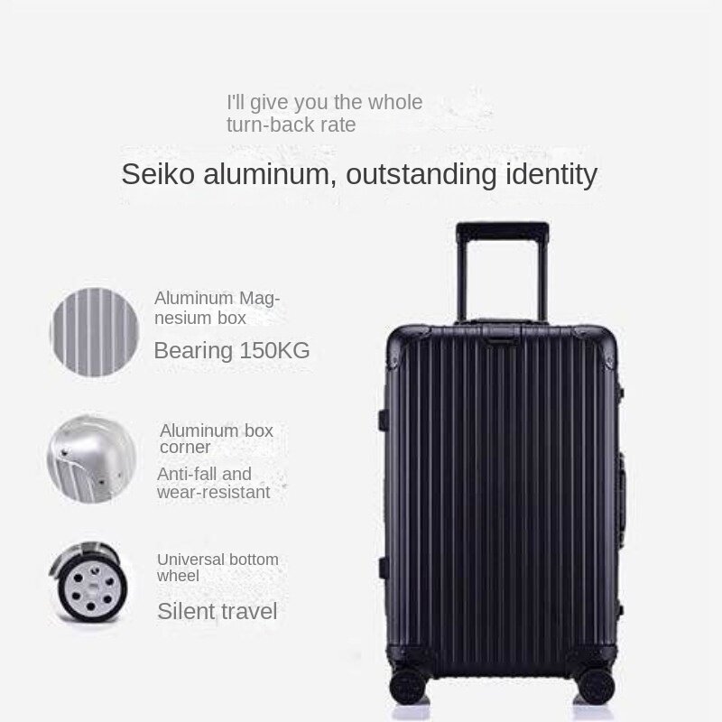 100% Pull-Rod-Koffer aus Aluminium legierung Universal rad 24-Yard-Boarding-Koffer für Herren und Damen 20-Zoll-Business-Koffer
