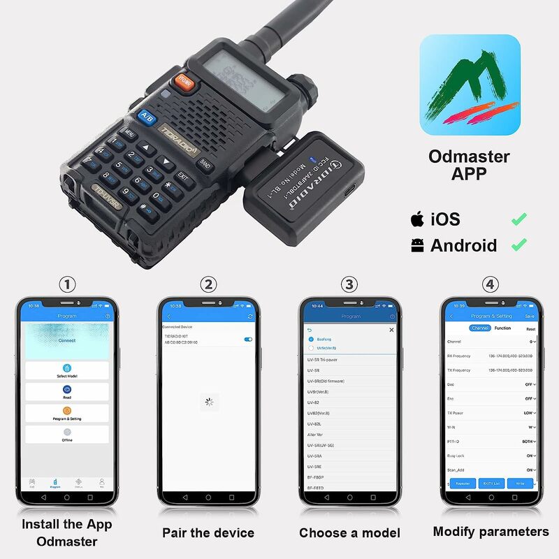 Walkie Talkie Wireless Programmer Phone APP Programming for Radio Multiple Model Alternative Programming Cable Search Repeaters