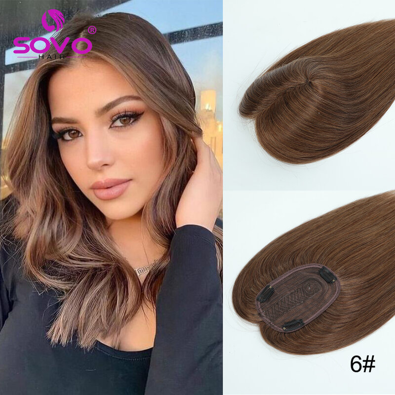 7x10cm Hair Toppers Straight Natural Brown Hairpiece Brazilian 100% Real Human Hair for Women Clip in Hair Extension 10''-14''