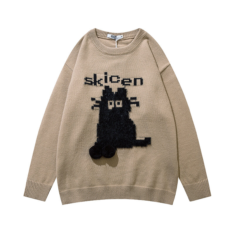 Autumn and winter new men's letter embroidery cartoon sweater Japanese college style fashion warm pullover couple