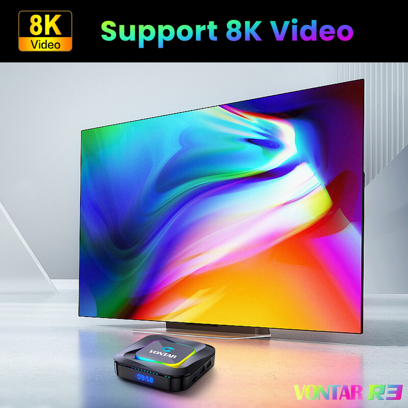 VONTAR R3 RGB, Set Top Box Android 13 Rockchip RK3528 mendukung 8K Video BT5.0 WiFi mendukung Google Input suara pemutar Media
