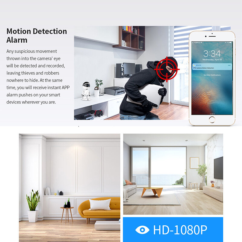 Mini Camera 1080P Wireless WIFI Cam Robot IP Comcorder 360 ° Rotation Motion Detection Home Safety Cam AutoTracking Baby Monitor