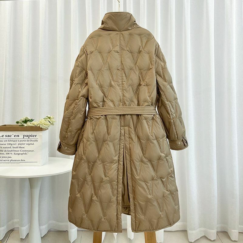 여성용 단색 다운 코트, 루즈 스탠딩 칼라, 독특한 공원 2024, 겨울 신상 착용, K11