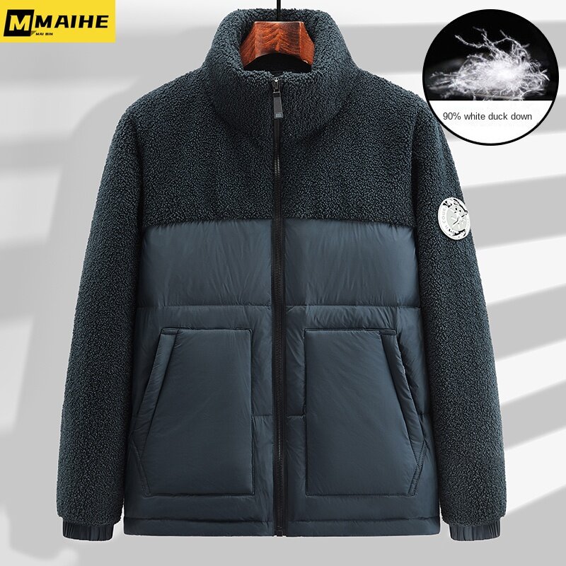 Winter 90% white duck down jacket men and women luxury brand lamb wool warm coat loose large size ski mountaineering down jacket