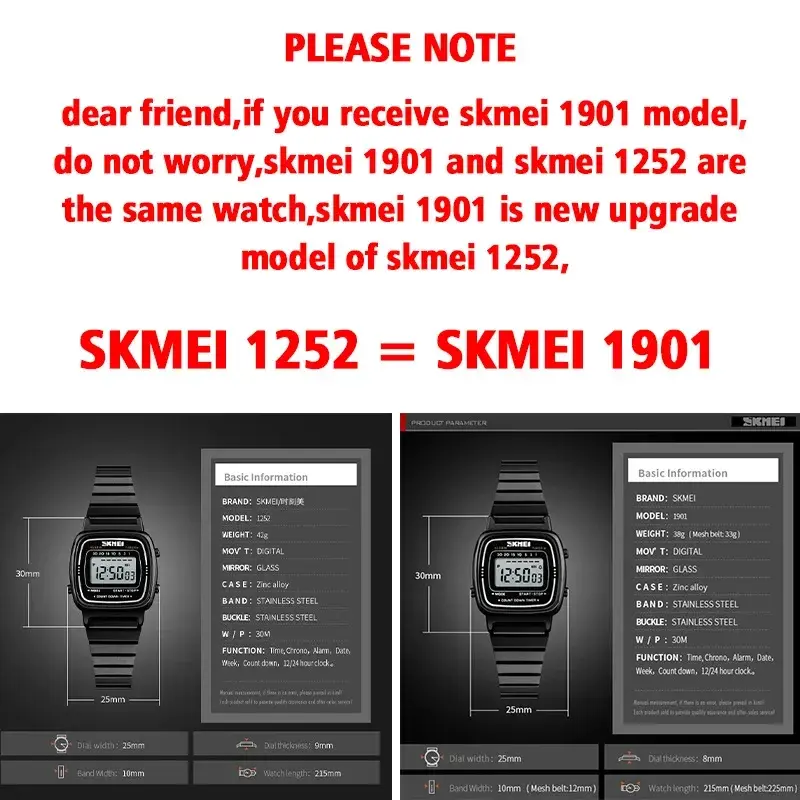 Skmei-ساعة يد 3bar مقاوم للماء للنساء ، اتصال صغير ، رقمي ، موضة ، رياضية ، 1901 ، 1647 ، 1123