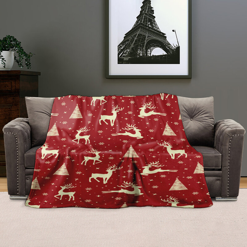 Elegante coperta in pile stampata per le vacanze di natale in velluto Comfort Touch Ultra peluche, (renna bordeaux)