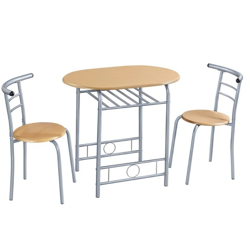 Set meja makan Modern, 3 buah dengan meja bulat dan 2 kursi, aneka warna