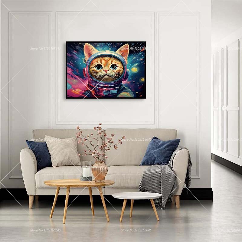 Gato bonito Pintura Diamante 5D, DIY Kit de Broca Completa, Espaço Fantasia, Ponto Cruz, Bordados, Decoração de Parede Criativa