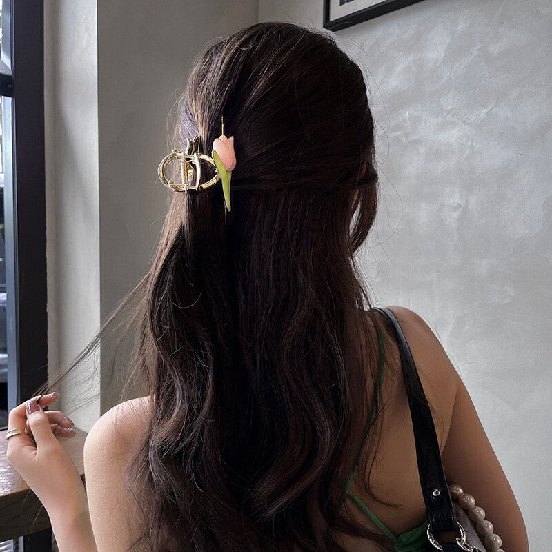 New Elegant Tulip Flower Metal Hair Clips For Women Ponytail Claw Clip Sweet Shark Clip For Girls headdress Ornament Gifts
